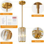 Gold Pendant Lighting Modern Pendant Light Mini Crystal Chandeliers Adjustable Pendant Light Fixture for Kitchen Island Dinning Room Corridor Bedroom(Gold 3-Pack)