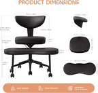 Ergonomic Cross-Legged Office Chair – Adjustable Height, Enhanced Lumbar Support, 360° Swivel, Wide Meditation & Yoga Kneeling Seat, Sturdy Steel Base, Wheels – PU Leather Black