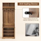 HOMMPA 24" Hall Tree with Bench and Shoe Storage, 5-in-1 Entryway Hall Tree with LED Light, 5 Tri-Hooks, Shoe Cabinet & Open Compartment, Farmhouse Style Mudroom Storage Bench w/Coat Rack for Hallway