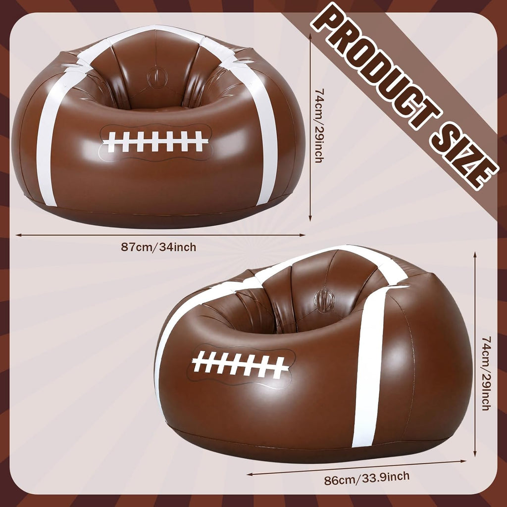 34" Inflatable Football Bean Bag Chair for Kids & Teens with Cup Holders Boys Room Decor PVC Blow up Bean Bag Chair Inflatable Gaming Couch for Boys Video Game Bedroom Camping Night Party