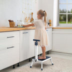 Folding Step Stool, Step Stools with Handle for Elderly Adults, Metal Stepping Stool with Adjustable Handrail in Kitchen, Bathroom, Bedroom, 330 Lbs Capacity