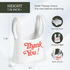 Handmade Ceramic Bag Flower Vase with Red “Thank You” Print | Glossy White Purse Vase for Modern Home Decor, Mantel, Kitchen, Living Room, Table Centerpiece