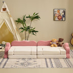 Karl home Kids Couch 12PCS, Modular Kids Play Couch, Indoor Multifunctional Foam Toddler Sofa with Flower Shape, Sectional Convertible Sofa Imaginative Furniture Play Set for Playroom, Pink & White