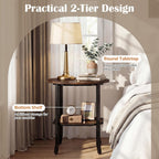 Giantex Round Side Table Set of 2, 2-Tier Small Sofa Couch End Table with Storage Shelf & Steel Frame, Wood Bedside Night Stand for Small Space Bedroom Living Room (Rustic Brown)