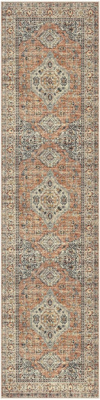 Lahome Oriental Kitchen Runners for Hallways, 2.5x10 Washable Runner Rug Non Slip, Soft Hallway Rug Distressed Ultra-Thin Long Carpet for Bathroom Entryway ‎Bedroom Eleanor, Peach/Orange
