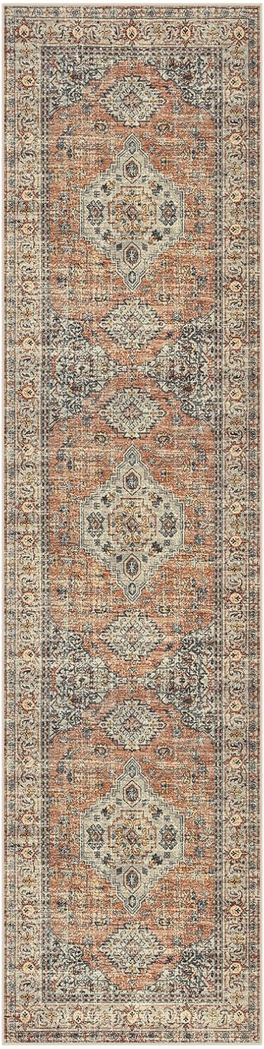 Lahome Oriental Kitchen Runners for Hallways, 2.5x10 Washable Runner Rug Non Slip, Soft Hallway Rug Distressed Ultra-Thin Long Carpet for Bathroom Entryway ‎Bedroom Eleanor, Peach/Orange