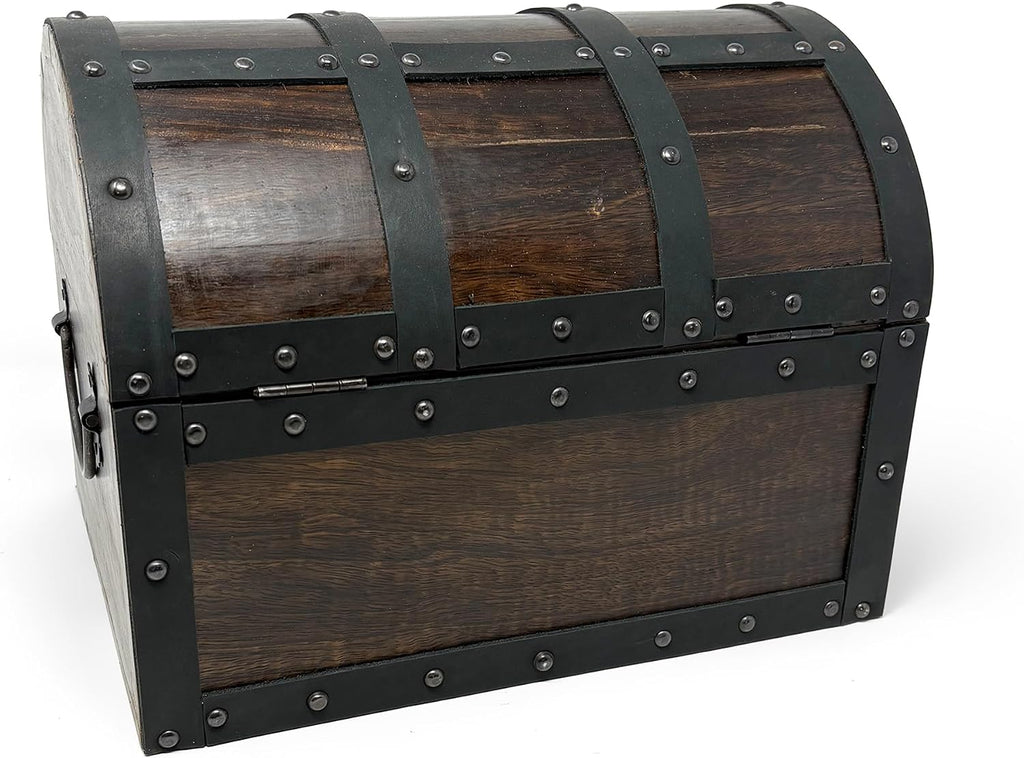 Nautical Cove Handmade Wooden Treasure Chest Storage Box – Deluxe Design with Real Leather Accents, Working Iron Lock & Skeleton Keys, Decorative Keepsake Chest (Large - 12 × 9 × 9")