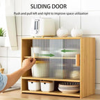 Bamboo Countertop Storage Cabinet Kitchen Pantry with Large Capacity & Acrylic Sliding Door Bread Container for Kitchen Long-Lasting(Black)