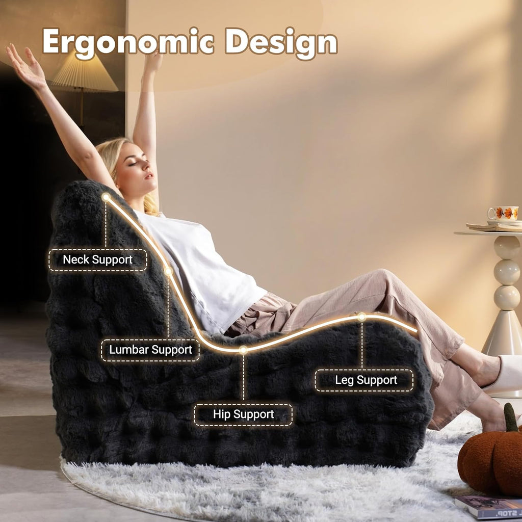CAODOC Bean Bag Chair for Adults, Giant Oversized Fluffy Bean Bag for Fireside, Big Bean Bag Lounger Floor Chair for Home, Apartment, Gaming Venue, Dorm, Dark Gray