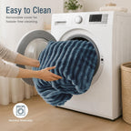 4FT Bean Bag Chairs for Adults, Large Memory Foam Beanbags with Machine-Washable Wide Stripe Plush Cover Bean Bag Chair for Living Room Bedroom Dorm Office- Dusty Blue
