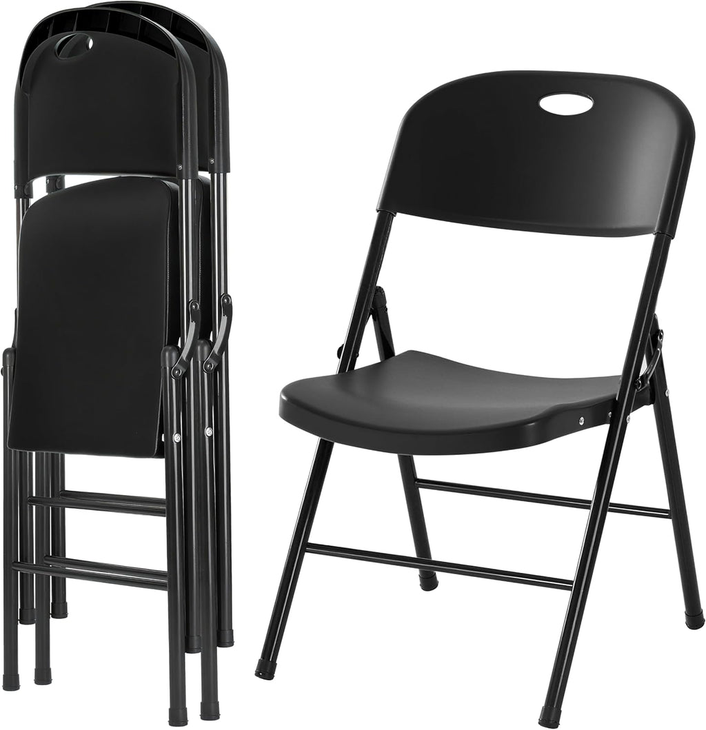 2-Pack Heavy Duty Plastic Folding Chair, 450 lbs Capacity Foldable Chairs for Indoor Outdoor, Stackable Portable Seating for Party, Wedding, Patio, Backyard, Office (Black)