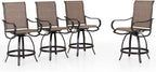PHI VILLA Outdoor Swivel Bar Stools Set of 4, Counter Height Patio Chairs with Waterproof Textile Fabric Brown, Rustproof Metal Frame & Circular Footrest for Poolside, Garden, Yard