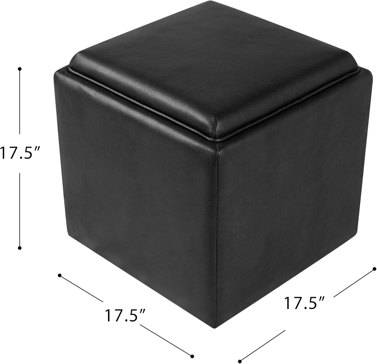 HomePop 17.5" Storage Ottoman with Tray Top - Black Faux Leather