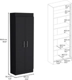 23.6" D*11.9" W*66.8" H Freestanding Kitchen Pantry with 4 Shelves, Double Door, Rectangular Storage Cabinet, Traditional, for Living Room, Dining Room, Black