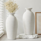 Rustic Ceramic Threaded White Vase, 14.4" H Tall Vases for Centerpieces,Handmade Large Decorative Vase for Living Room Decor,Vintage Farmhouse Pottery Flower Vase for Entryway Fireplace|Off-White