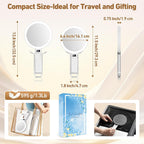 30X Travel Magnifying Mirror with Light, Height Adjustable Vanity Mirror with Phone Holder Stand, Portable Compact Handheld Makeup Mirror with Smart Display for Travel, Bedroom & Daily Makeup Use