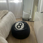 AceOrbit 8 Ball Bean Bag Chair Cover, Prize Gift Plush Toys Organizer, Black PU Leather 8 Ball Stuffed Animal Storage Bean Bag, Billiard Decor for Game Home Dorm Room Living Room (No Filling)