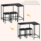 HUAHUU Bar Table and Chairs Set for 2-4, 63'' Convertible L-Shaped Kitchen Table with Power Outlets, 3 Piece Counter Height Small Dining Table with 2 Stools, Space Saving, Breakfast Nook Corner, Black