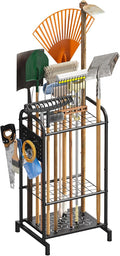 viewcare Garden Tool Organizer, Garden Tool Rack and Storage, Up to 35 Long-Handled Tools/Rakes/Brooms, Heavy Duty Steel Stand for Yard, Shed, Outdoor, Black