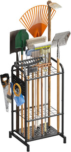 viewcare Garden Tool Organizer, Garden Tool Rack and Storage, Up to 35 Long-Handled Tools/Rakes/Brooms, Heavy Duty Steel Stand for Yard, Shed, Outdoor, Black