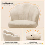 COMHOMA Petal Vanity Chair with Wheels, Cute Desk Chair for Girls Women, Upholstered Home Office Chair with Backrest, Height Adjustable Armless Swivel Chair for Bedroom, Teddy Fleece, Beige