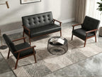 JIASTING Mid Century 1 Loveseat Sofa and 2 Accent Chairs Set Modern Wood Arm Couch and Chair Living Room Furniture Sets (8428 Black Set)