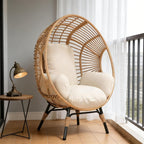 Indoor Outdoor Wicker Egg Chair, 400lbs Capacity, 8-Inch Soft Cushion, Ergonomic Seat Balcony Chairs(Natural)