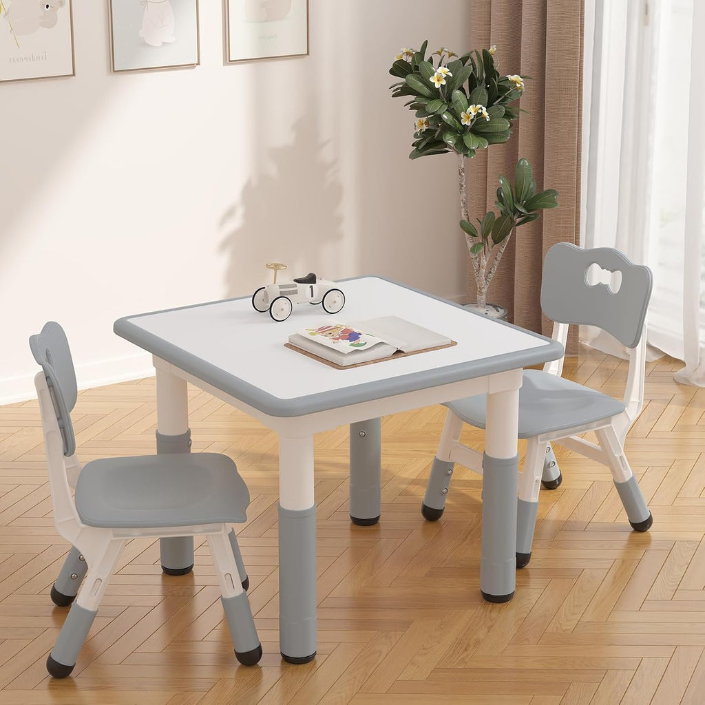 GAOMON Kids Table and 2 Chairs Set with Graffiti Desktop, Height Adjustable Toddler Table and Chairs Set for Reading, Drawing, Playing, Eating