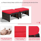 ORALNER Outdoor Ottoman, Set of 2 Wicker Footstools, All-Weather Rattan Foot Stools w/Removable Cushions, Patio Footrest Extra Seating for Porch, Poolside, Garden, Deck, Easy Assembly (Red)