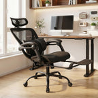 MALOL Ergonomic Mesh Office Chair with Footrest, Executive High Back Computer Desk Chair with 3D Adjustable Headrest & 5-Level Lumbar Support, Reclining Tilt Lock, 3D Arms, 300LBS Capacity, Black