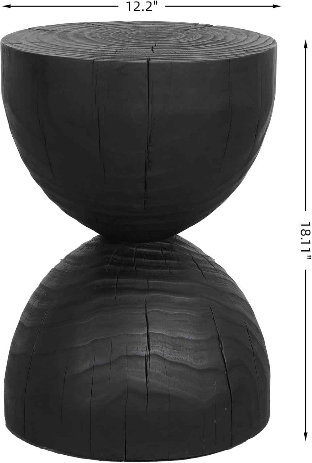 12.2 * 18.11" Solid Mango Wood Round Side Table,Contemporary Wooden Accent Table,Small Circle Plant Stand,Burnt Vintage Cracked End Table for Living Room,Bedroom,Black