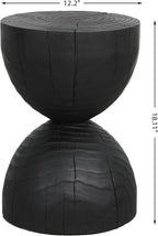 12.2 * 18.11" Solid Mango Wood Round Side Table,Contemporary Wooden Accent Table,Small Circle Plant Stand,Burnt Vintage Cracked End Table for Living Room,Bedroom,Black