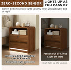 23.6" Walnut Nightstand Set of 2 with Charging Station, Motion-Activated LED Light & Soft Close Lockable Drawer, Anti-Collision Mid Century Modern Bedside Table with 500 LB Capacity & Hidden Storage
