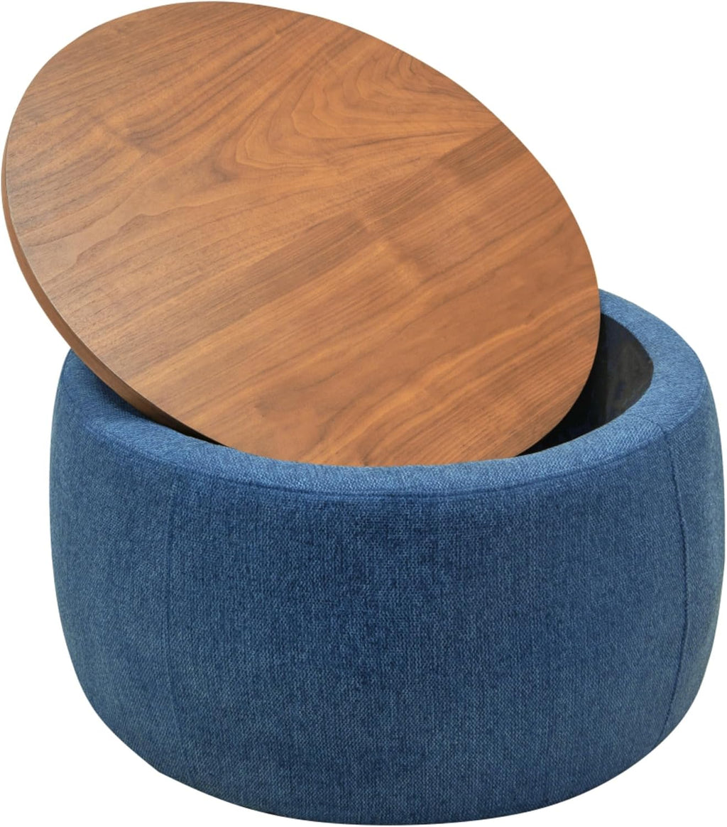 Round Storage Ottoman, 2 in 1 Multifunctional Ottoman, End Table & Footrest Stool with Hidden Storage for Living Room Bedroom Entryway (Navy)