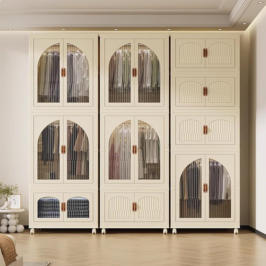 Heavy Duty Clothes Rack - Portable Foldable Wardrobe with Hanging Space on Wheels for Bedroom, Dorm, or Laundry Room Use, 81x50x139cm
