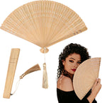 Ipetboom 2pcs Bamboo Folding Hand Fans - 12.5 in Vintage Style Foldable Handheld Fan for Women Ladies Girls Portable Elegant Summer Weddings Parties and Home Decoration Accessory Gift - Brown