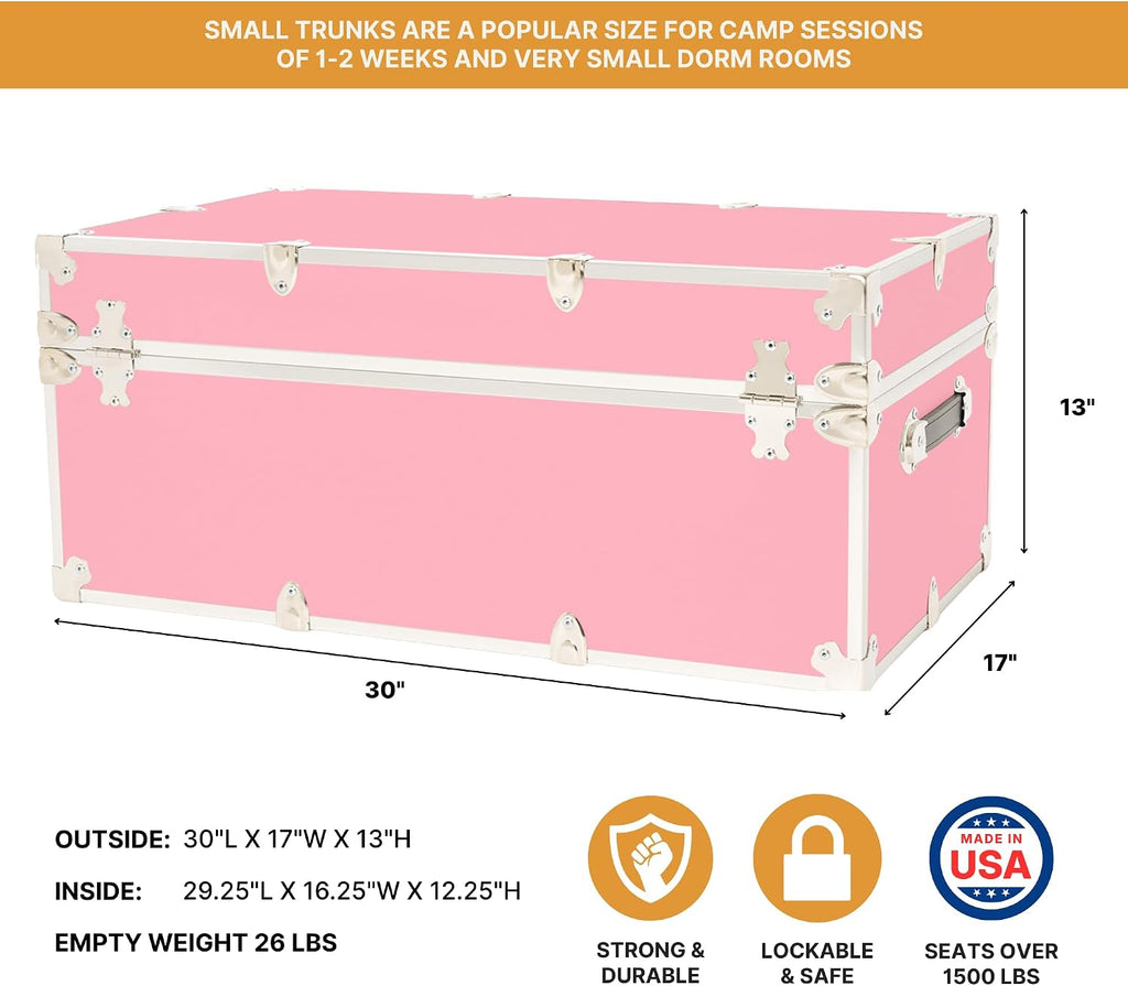 Rhino Trunk & Case Classic Camp & College Trunk with Wheels. 30"x17"x13", 1500+ lbs Capacity - Many Colors, Soft-Close Lid. Strong, USA Made Summer Camp Footlocker and Secure Dorm Storage Chest
