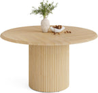 LITTLE TREE 47 Inches Round Dining Table for 4, Farmhouse Natural Wooden Dining Room Table with Heavy Duty Fluted Pedestal, Large Circle Kitchen Dinner Table for Dining Room, Living Room (Table Only)