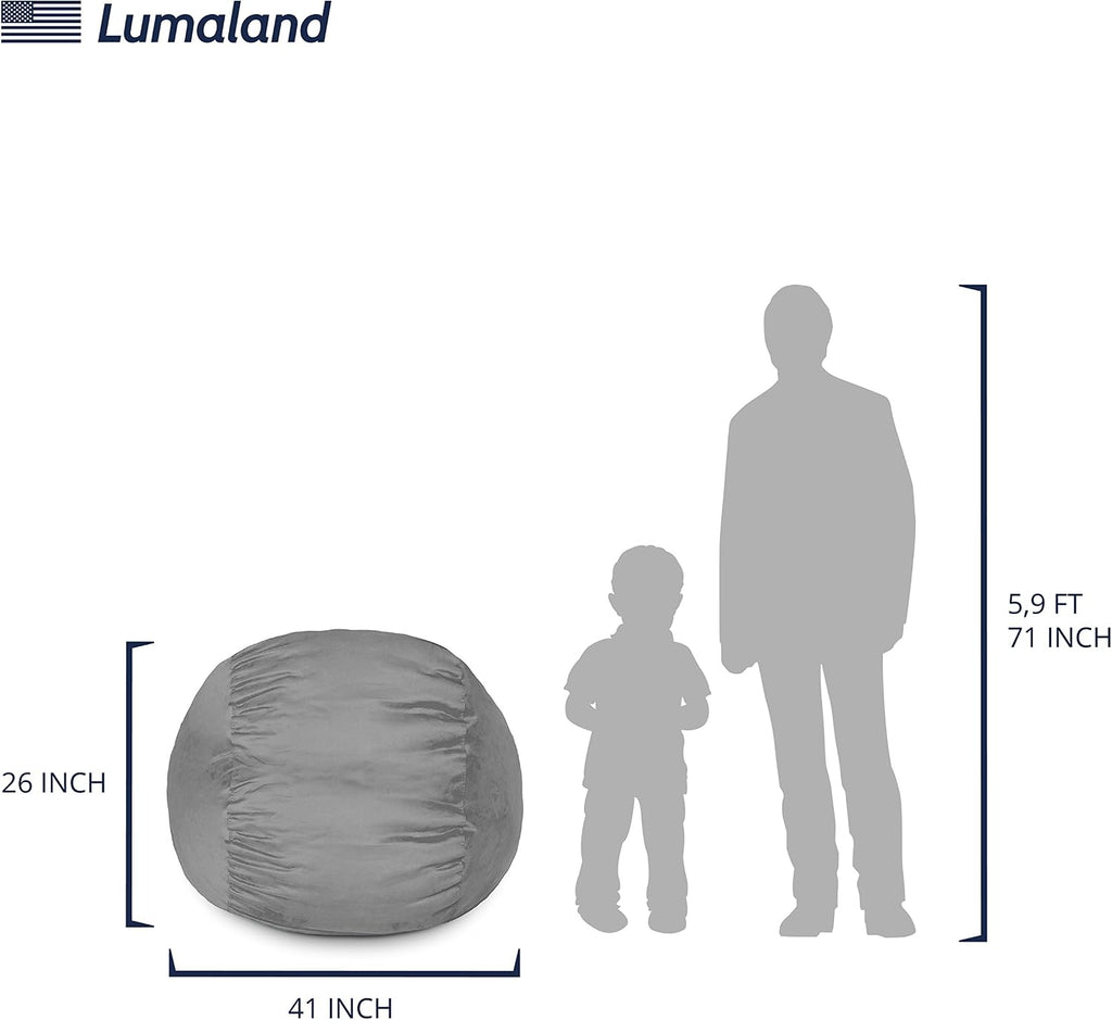 Lumaland Luxurious 3ft Medium Bean Bag Chair with Microsuede Cover - Soft, Foam Filling, Washable Bean Bag Sofa for Adults, Teenagers, Kids, Pets - Sack Chair for Living Room, Bedroom - Dark Grey
