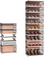 FAHKNS 9 Tier 18 Pairs Foldable Shoe Rack with Wheels, Portable Plastic Shoe Storage Cabinet with Clear Magnetic Doors Space Saving No Assembly for Entryway, Living Room, Closet