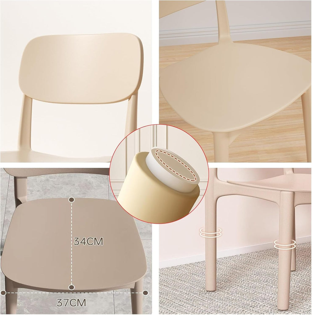 Plastic Stacking Chairs -Ergonomic Dining Stool Khaki-One-Piece Chairs,Sturdy, Seamless,Armless,high Back Support（1 Piece）(Black)