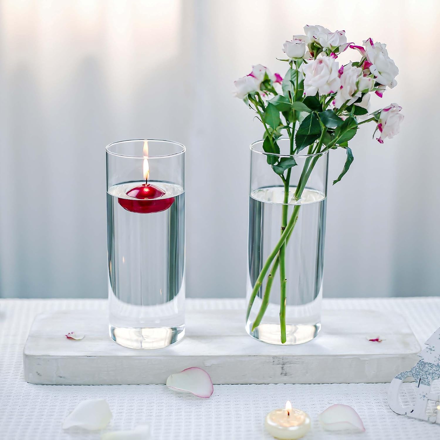 CYS EXCEL Clear Glass Cylinder Flower Vase (H:8" D:3") Hurricane Floating Candle Holder Table Wedding Centerpiece Home Decor