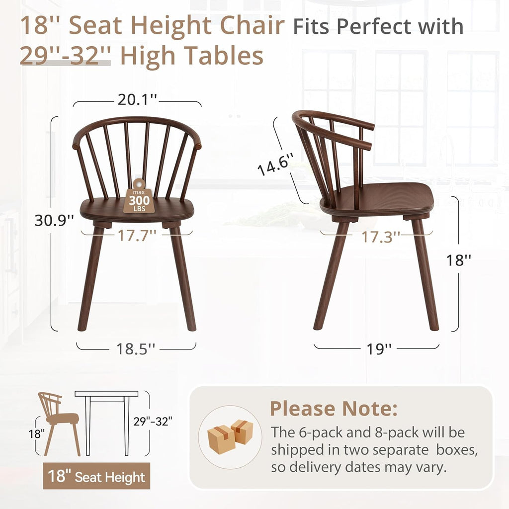 LUE BONA Walnut Dining Chairs Set of 4, Farmhouse Wood Dining Chairs with Semicircular Backrest, Spindle Dining Chair for Kitchen and Dining Room, 18 Inch