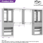 [10 FT Closet System] 120 Inch Reversible Set of 2 Wood Closet Organizer System with 4 Drawers, 6 Hanging Rods Adjustable Shelf, Shoe Rack, Morandi Grey