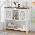 IDEALHOUSE Wine Bar Cabinet with Sliding Barn Door, Coffee Cabinet with Wine Rack and Glass Holder, Kitchen Buffet Sideboard with Storage, Liquor Bar for Living Room, Dining Room, White