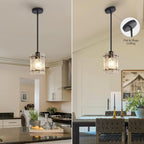 Black Glass Pendant Lights Kitchen Island, Water Ripple Round Pendant Lights Adjustable Modern Hanging Pendant Light Fixtures for Kitchen Island Dining Room Above Sink Foyer Entryway 1 Pack
