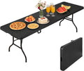 Folding Event Table, Heavy Duty Picnic Table Indoor Outdoor Camping, 8FT Portable w Handle Lock for Banquet, Black