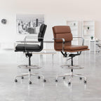 Laura Davidson Furniture SOHO II Padded Drafting Chair for Standing Desks, Standing Desk Chair - Ergonomically Designed, Commercial Grade Draft Height, Arm Rest & Cushion, Made of Faux Leather, Orange