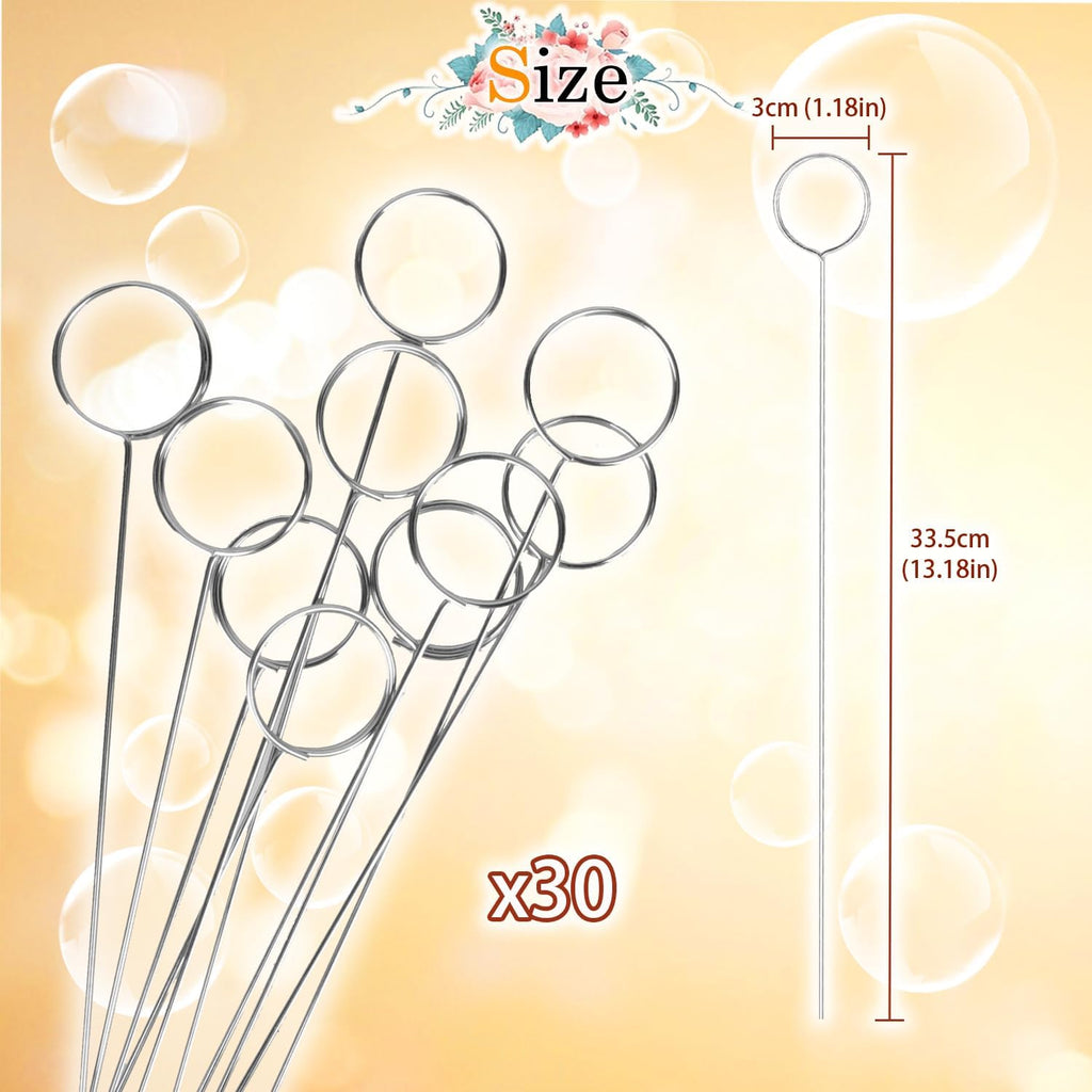 30 Pcs Metal Wire Floral Picks 13 Inch Wire Place Card Holder, Metal Table Name Number Clips Picture Stand, Round Photo Memo Flower Card Holder for Wedding Party Birthday Cake (Silver Round)
