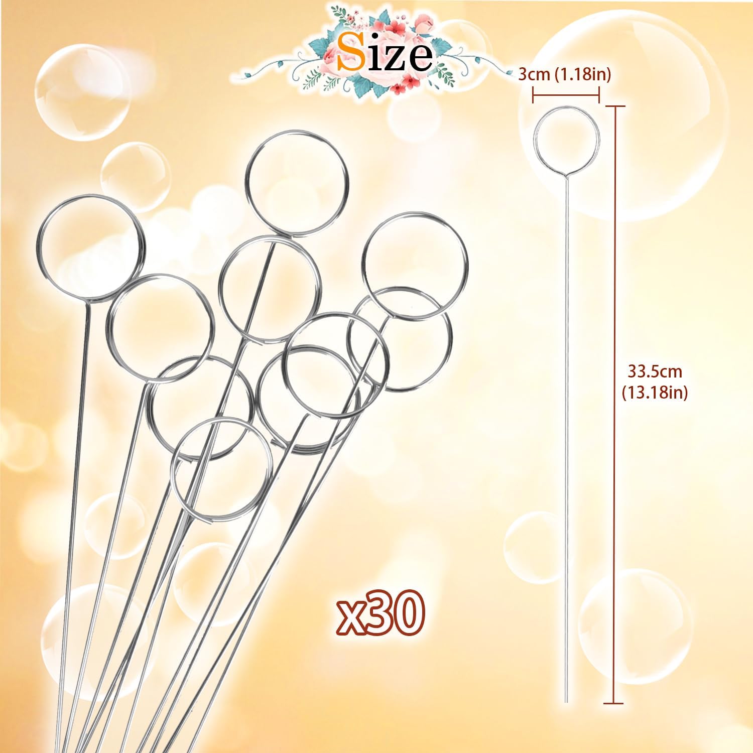 30 Pcs Metal Wire Floral Picks 13 Inch Wire Place Card Holder, Metal Table Name Number Clips Picture Stand, Round Photo Memo Flower Card Holder for Wedding Party Birthday Cake (Silver Round)